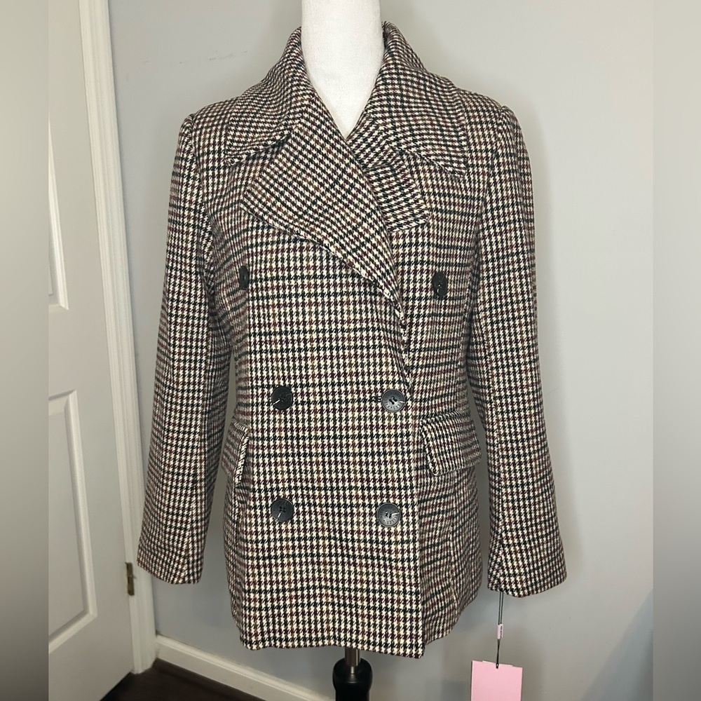 Avec Les Filles Double Breasted Houndstooth Pea Coat NWT